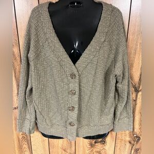Two by Vince Camuto Sage Green Ribbed Cardigan Sweater Size Large